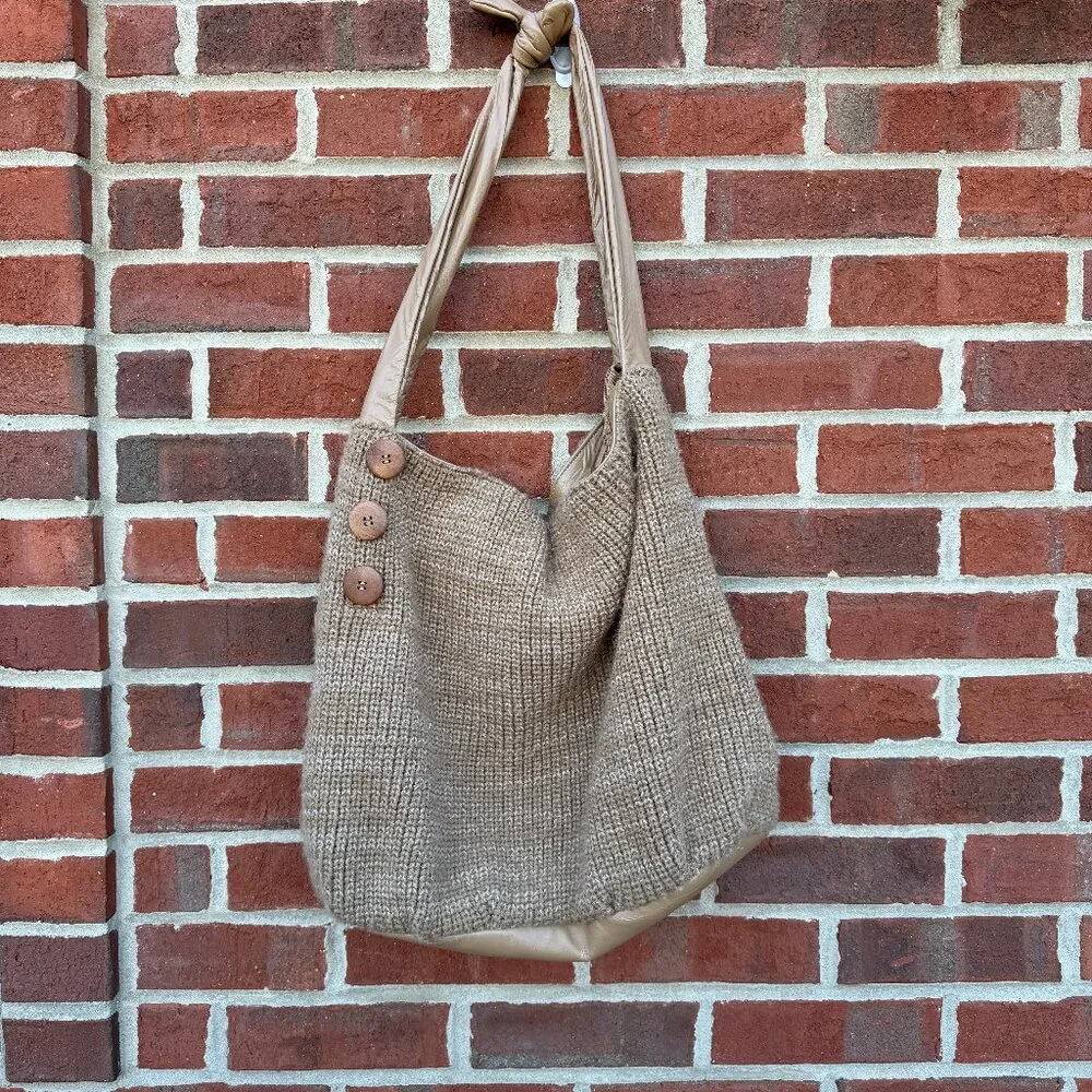Aldo Hobo Purse Brown Knit Faux Crinkle Leather Shoulder Strap Boho